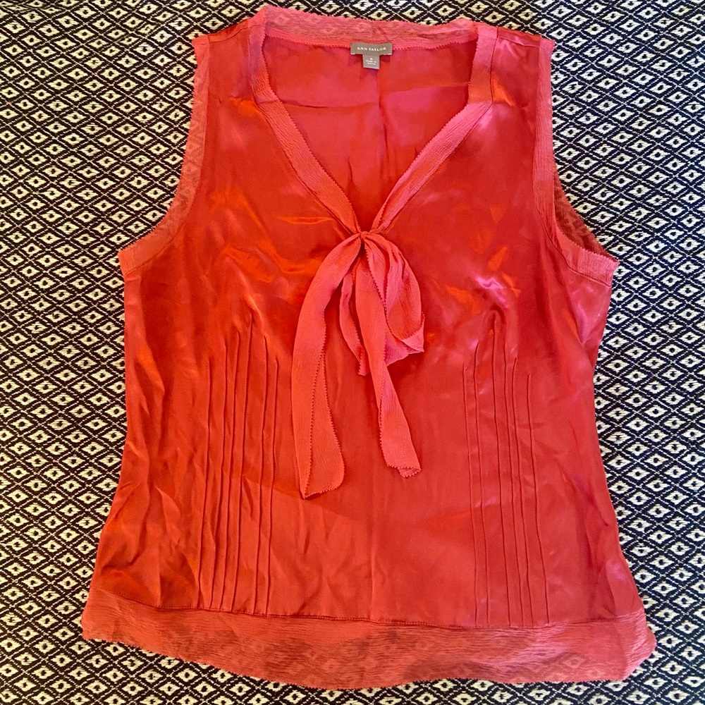 Anne Taylor Y2K Pussy Bow Red Tank S/M 100% Silk